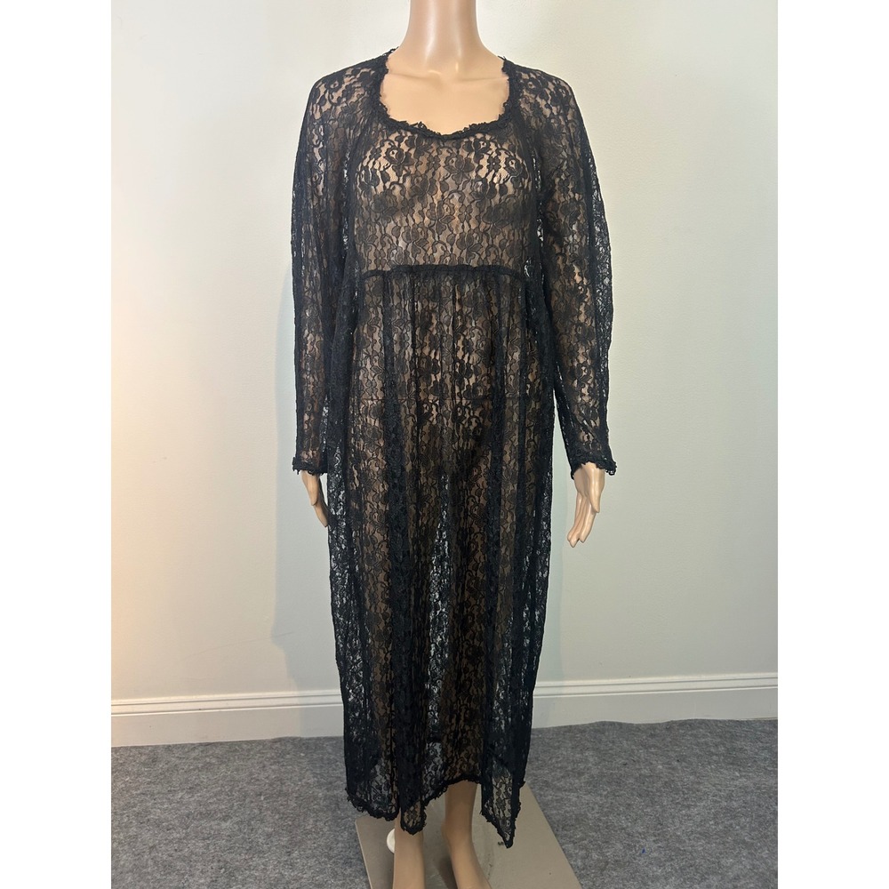 Vintage Black Dress Floral Sheer Lace Long Whimsy Goth Margot‎ Lea O/S